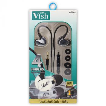 Vish หูฟังสมอลทอล์ค แบบอิน-เอียร์โฟน พร้อมรีโมท รุ่น V-E701_สีเงิน